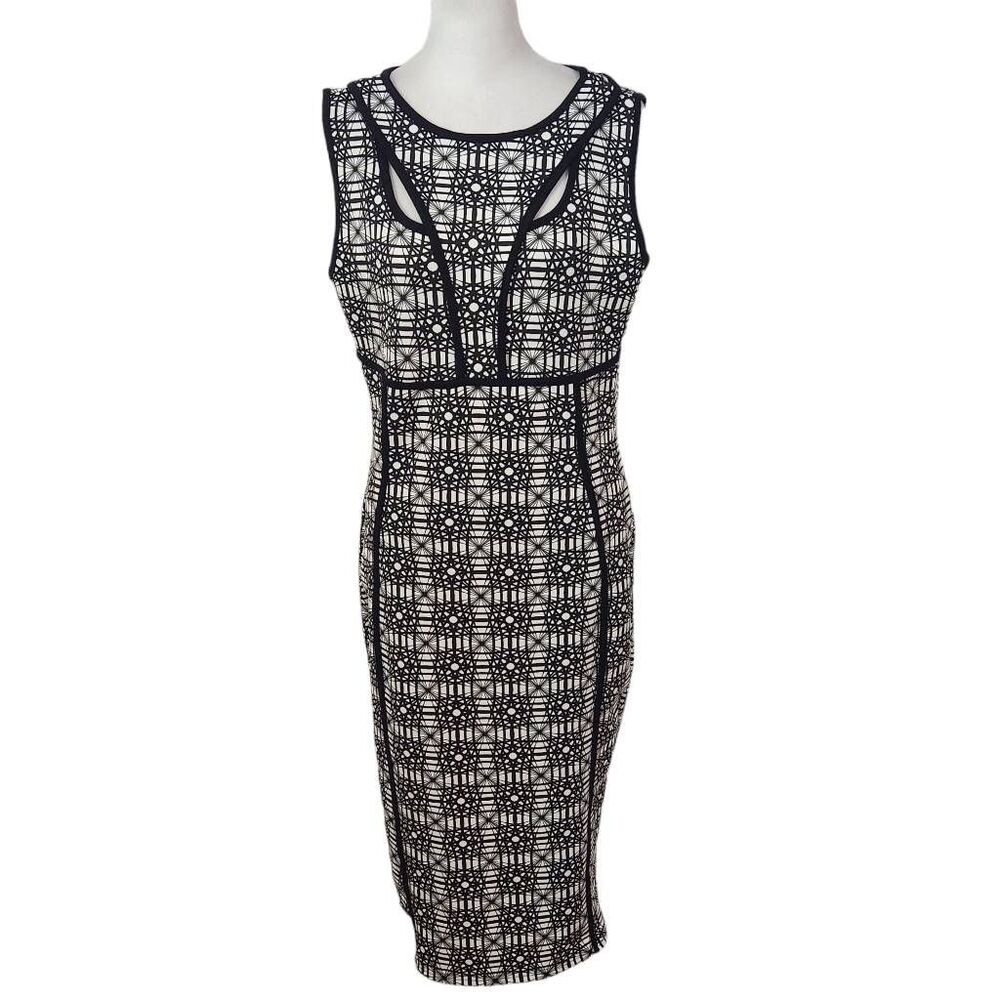 BooHoo Black and White Graphic Print Bodycon Dress Size 10 Sexy Fitted Dress